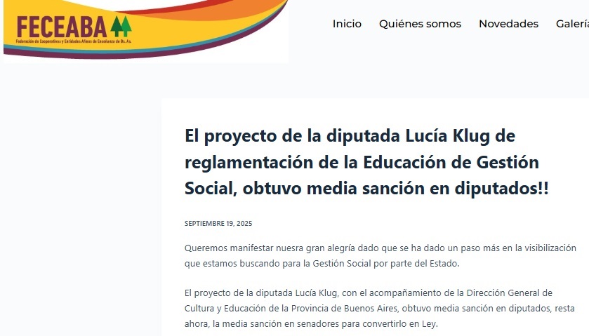 Feceaba2's tweet image. El proyecto de la diputada @LuciaKlug, con el acompañamiento de la Dirección General de Cultura y Educación de la Prov de Buenos Aires, obtuvo media sanción en diputados. Esperamos sanción en senadores para convertirlo en Ley.  feceaba.org.ar/2025/09/19/el-…  youtu.be/NJgvBVS8ugQ