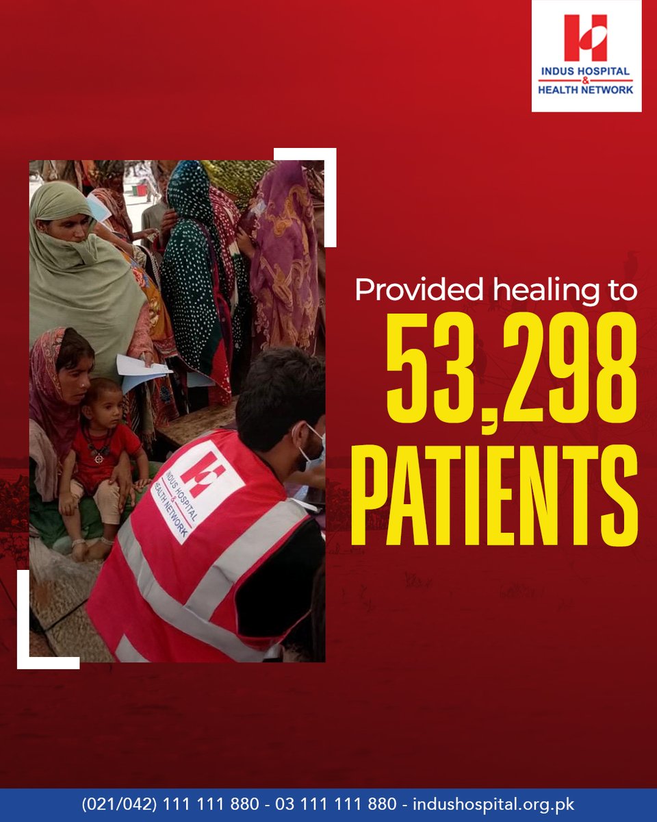 Indus Hospital &amp; Health Network has set up flood relief medical camps across affected cities, providing urgent care to displaced families. From primary treatment to lifesaving support, our teams are serving hundreds of patients every day. Swipe through to see the impact. 

Donate