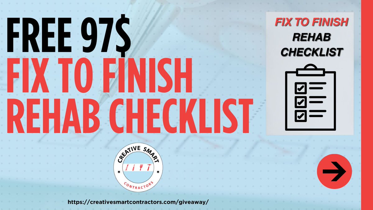csccontractor's tweet image. Fix-to-Finish Giveaway closes at midnight tonight
Win:
$100 Home Depot card
CMA + Strategy Call
Rehab Checklist

Enter now: creativesmartcontractors.com/giveaway/

#creativesmartcontractors #chicagorealestate #chicagoinvesting #realestategiveaway
