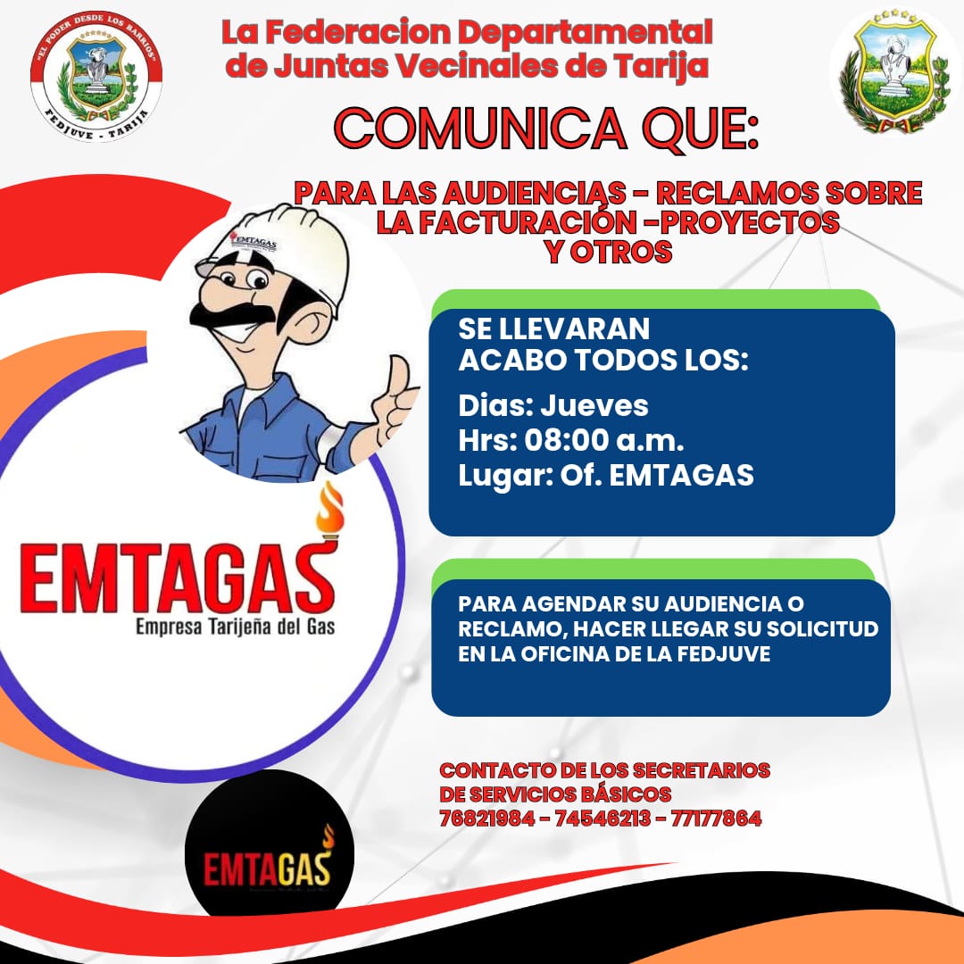 PlusTLT's tweet image. Fedjuve dispone ayuda para ejercer reclamos y audiencias en empresas de servicios básicos por mala facturación, proyectos y otros.
#Setar #Cosaalt #Emtagas #ServiciosBasicos #Facturacion #Reclamos #Tarija #Bolivia