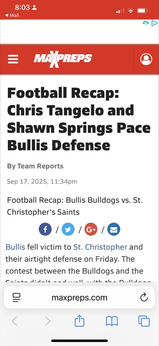 LilJSprings's tweet image. 🚨 D1 Coaches: Bullis DB Shawn Springs continues to prove he’s a difference-maker. Another INT on defense spotlighted by MaxPreps #D1Bound #LockdownDB #Recruiting