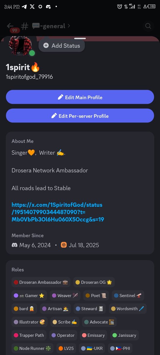 1SpiritofGod's tweet image. Things are happening in the @DroseraNetwork Discord server and I'm not very happy with it.... Look at this conversation.
Chad 1: How did you get the OG role bro, I remember we joined almost the same time.
OG role holder: keep doing something different and unique for theโฆ