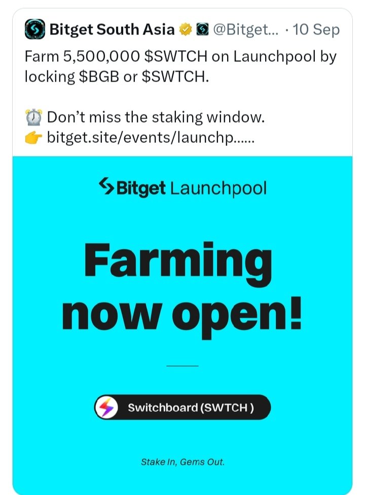 Firmansyah10119's tweet image. Lest,,Goo🚀
#SWTCHxBitgetLaunchpool