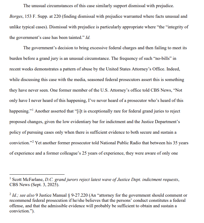 Another criminal case is collapsing in DC

A woman accused of assault on law enforcement amid DC clampdown argues for dismissal:

"The government’s decision to bring excessive federal charges and then failing to meet its burden before a grand jury is an unusual circumstance. The