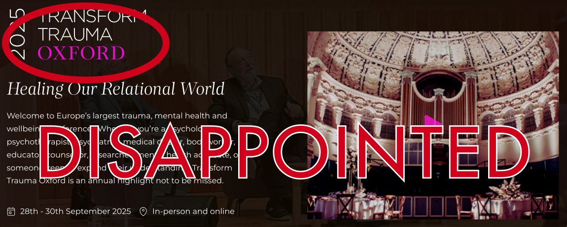 CAN'T GO - MUM DYING - NO REFUND - VERY DISAPPOINTED. It rather reinforces my view that many who shout loudly about trauma have really no idea what it is or what 'trauma-responsive' practice looks like. 

Quite an object lesson when you think about it... 😞

#MastersEvents