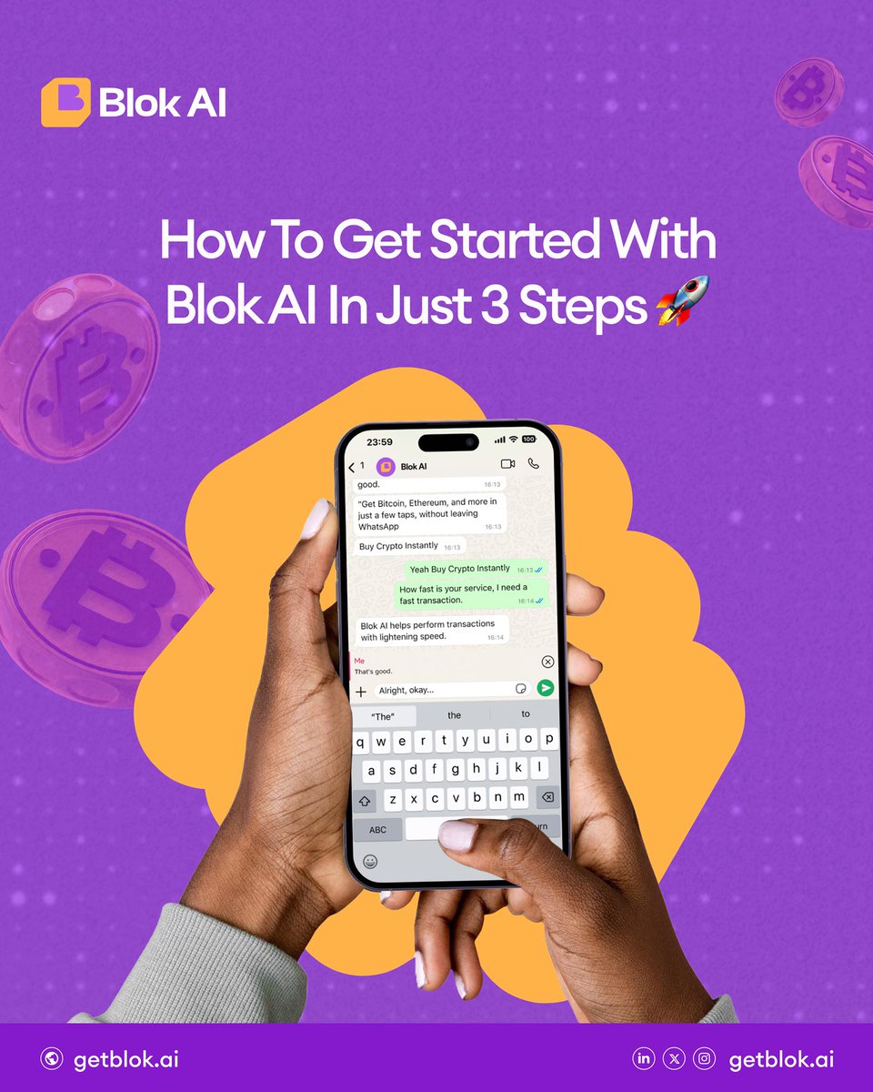 getblokai's tweet image. How to Get Started with Blok AI in just 3 steps 🚀

✅ Go to getblok.ai to start a chat with Blok on WhatsApp.

✅ Create your account to sign up 

✅ Complete KYC and you’ll be all set to  unlock the full power of Blok AI in minutes!

Leggooo!💪