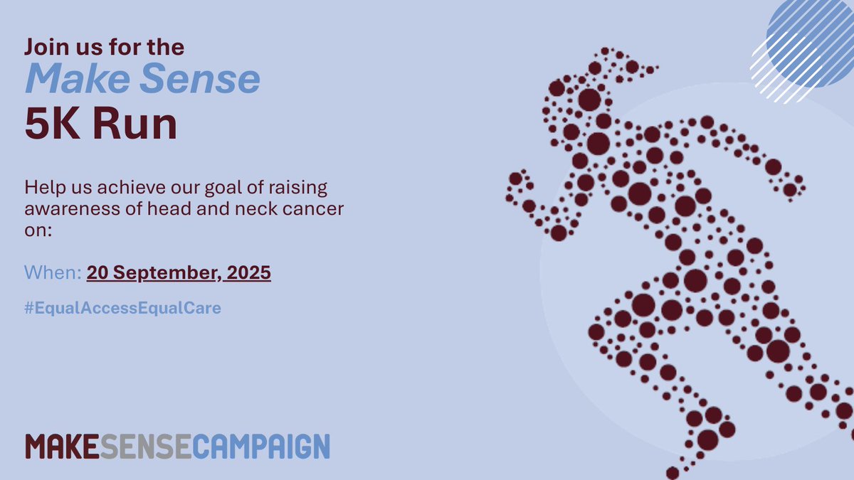 Make Sense Campaign (@makesensecmpn) on Twitter photo Exciting news – the Make Sense run is back! Following last year’s success, groups across Europe are hosting a run today to raise awareness for #HeadAndNeckCancer. Join a local run, share your photos, and don’t forget to tag <a href="/MakeSenseCmpn/">Make Sense Campaign</a> with #EqualAccessEqualCare in your posts. Exciting news – the Make Sense run is back! Following last year’s success, groups across Europe are hosting a run today to raise awareness for #HeadAndNeckCancer. Join a local run, share your photos, and don’t forget to tag <a href="/MakeSenseCmpn/">Make Sense Campaign</a> with #EqualAccessEqualCare in your posts.