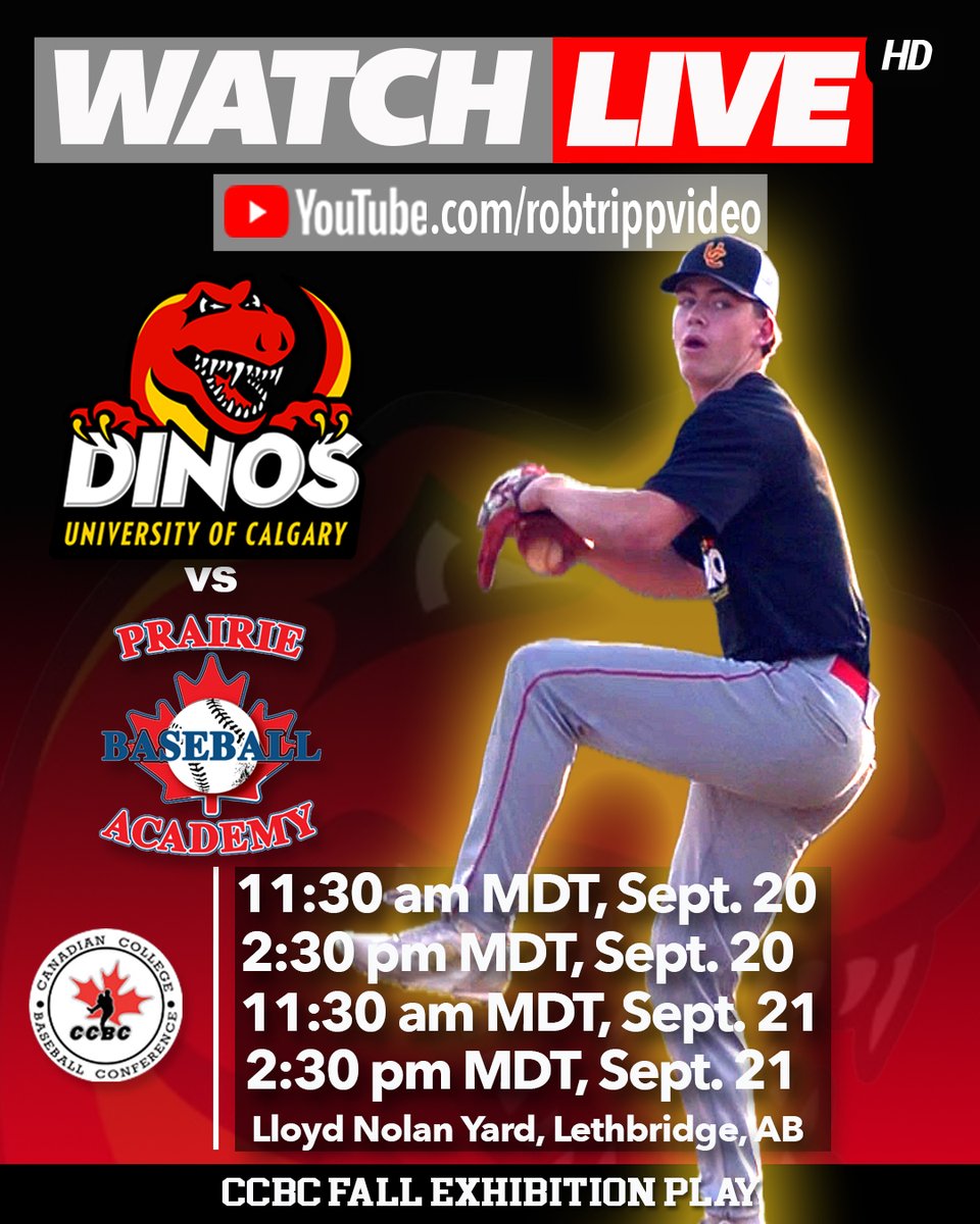 📹⚾️Dinos head out on the road this weekend for games against PBA in Lethbridge. Catch 4 games LIVE on RTV 
📺 youtube.com/@RobTrippVideo 
#dinosbaseball #ccbc #baseball #livestream