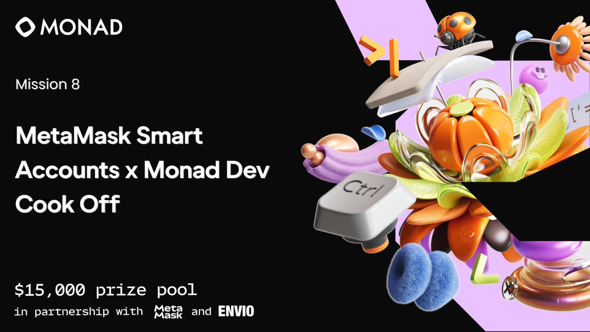 monad_dev's tweet image. Mission 8: MetaMask Smart Accounts x Monad Dev Cook-Off is OUT!
$15,000 in prizes across 6 tracks.
Check the second tweet for the link to join.