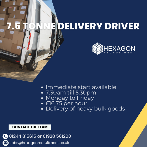 We're on the lookout for a 7.5 tonne delivery driver in Deeside! If you're up for a Monday to Friday gig, working from 7.30am till 5.30pm, this might just be the opportunity for you.