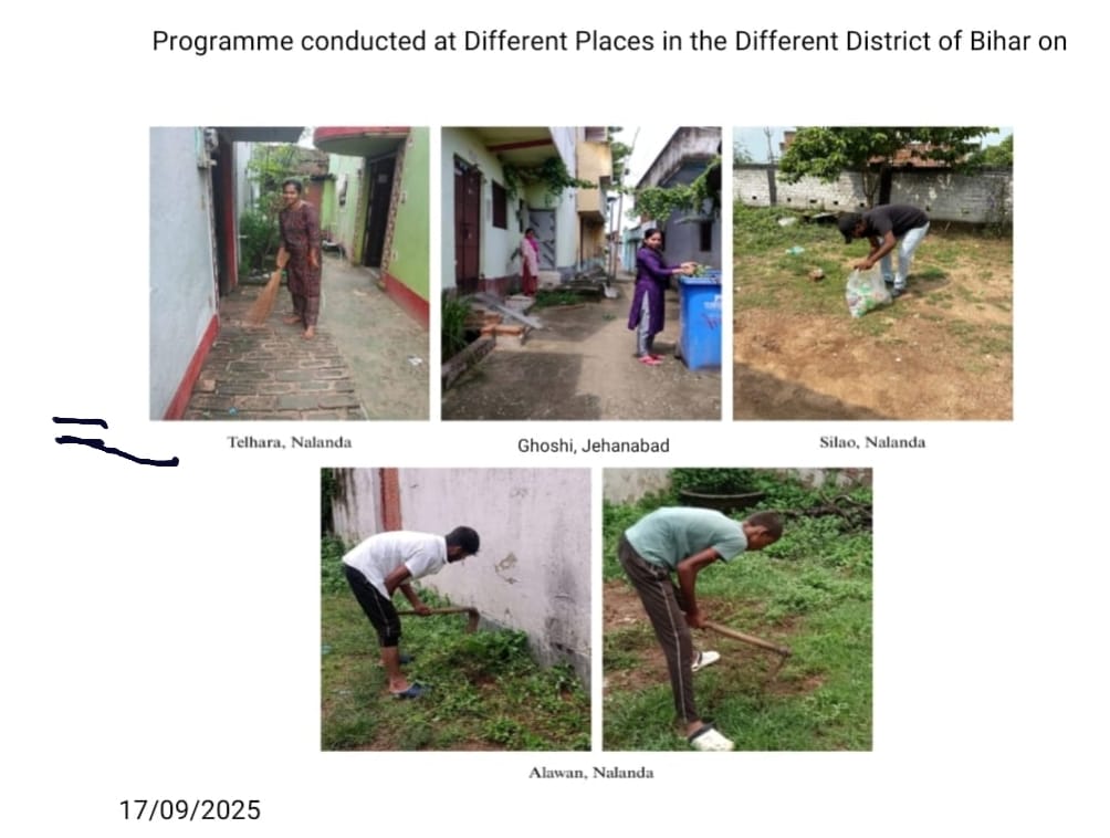 nnmnalanda's tweet photo. NNM organised "Clean India Awareness Campaign" at different places in Nalanda and Jehanabad districts of Bihar on 17/09/2025.
@MinOfCultureGoI
@PMOIndia @gssjodhpur
#CleanIndiaCampaign #SwachhBharat #YouthForCleanliness #AwarenessDrive #StudentInitiative #CleanIndia2025 https://t.co/XwIin54wAc