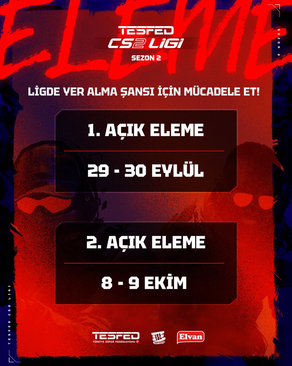 🔥 TESFED CS2 Ligi 
2. Sezon başlıyor! 🔥

Türkiye’nin en iddialı takımları, 
şampiyonluk için yeniden sahneye çıkacak.

Sen de bu heyecanın parçası olmak için açık elemelerde yerini al:

📅 1. Açık Eleme: 29 – 30 Eylül
📅 2. Açık Eleme: 8 – 9 Ekim

Kayıt linkleri ⬇️

1.Açık