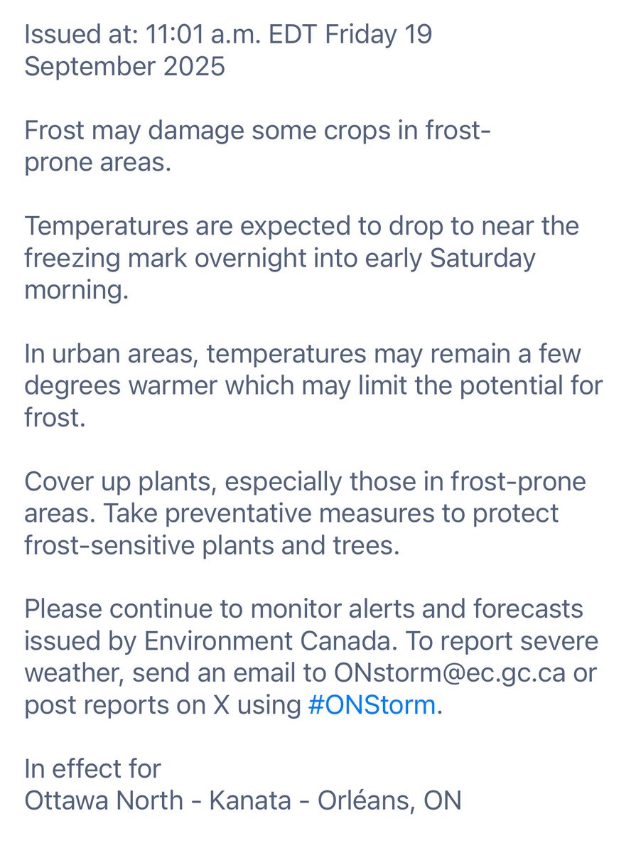 BlacksWeather's tweet image. Environment Canada has issued a Frost Advisory for Ottawa.