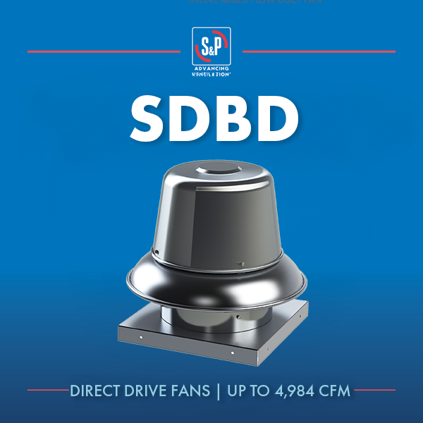 #FanFriday: SDBD downblast, direct-drive roof exhaust—quiet, durable. 4,984 CFM max, 2-1/4" w.g. SP. EC option (SDBDe). Quickship 6–16; next-day from stock.

Learn more: hubs.li/Q03J-z1d0

 #Ventilation #RoofExhaust #HVAC