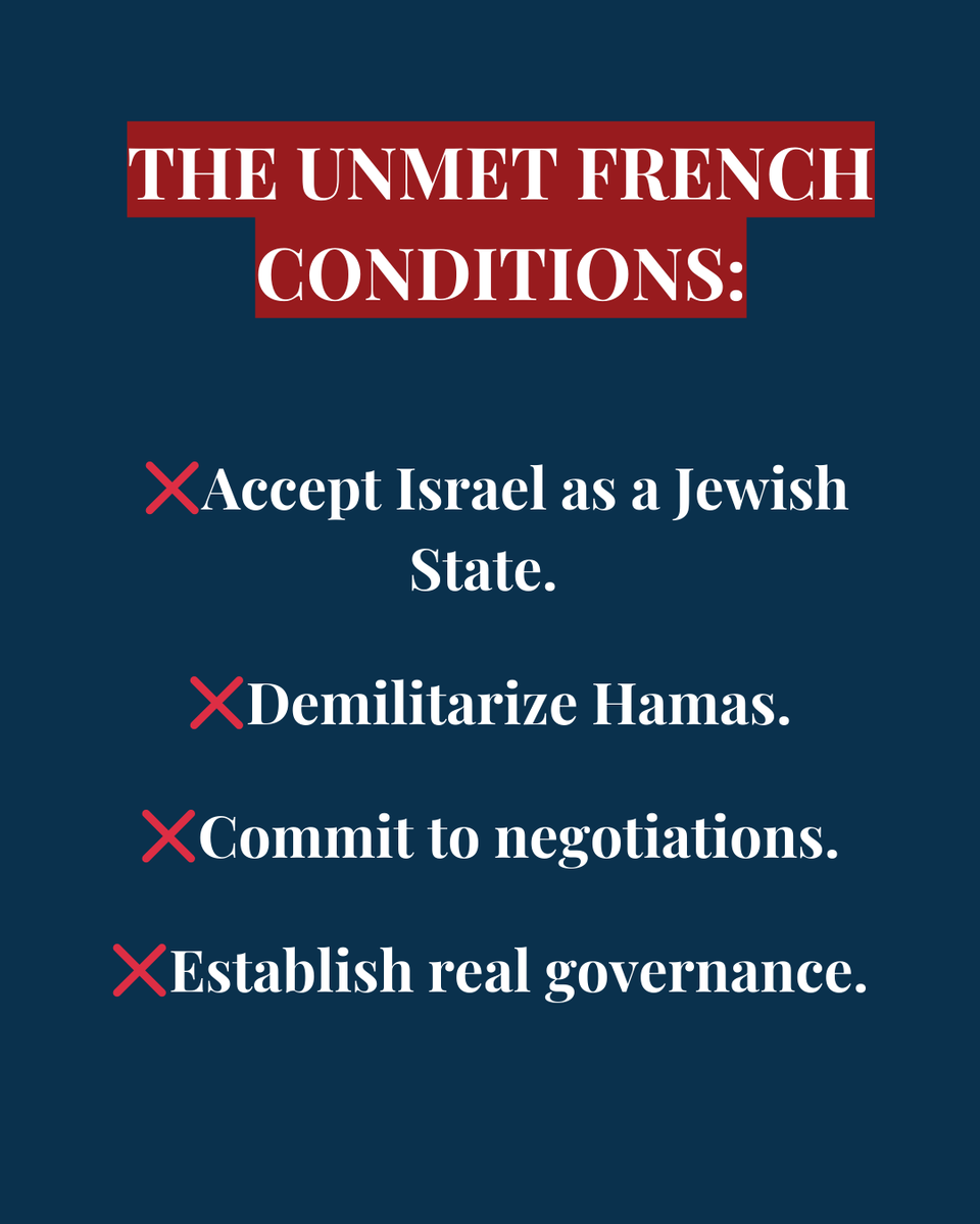 These were France’s own conditions for recognition of a Palestinian state. How can France move forward with next week’s vote when none of these have been met?