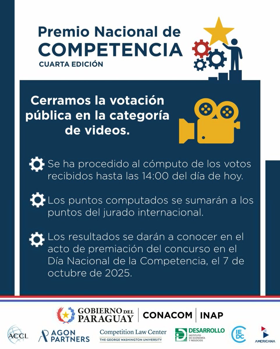 #DuplexNacional conversamos con 🗣️ Eduardo Barros, presidente del Directorio de la <a href="/conacompy/">CONACOM Paraguay</a> 
🔹Premio Nacional de Competencia: Cerraron la votación pública de la categoría de videos. Los resultados se darán a conocer en el Día Nacional de la Competencia, el 7 de octubre de 2025