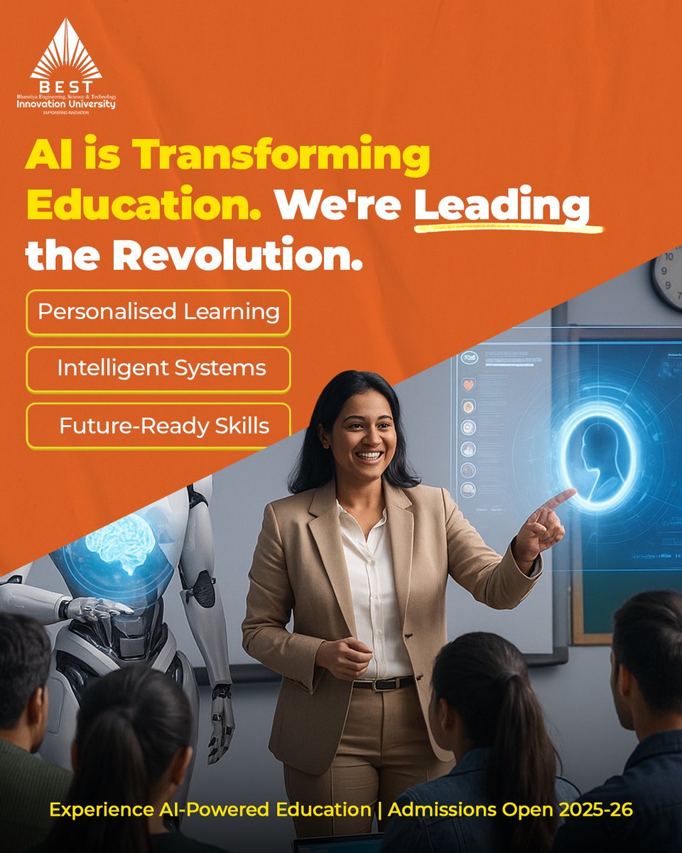 bestiu20's tweet image. Education is undergoing its most significant transformation since the advent of the printing press. 

At BEST IU, artificial intelligence isn&apos;t replacing human interaction; it&apos;s enhancing it.

Apply Now: bestiu.edu.in/admissions

#AIinEducation #PersonalizedLearning #SmartCampus