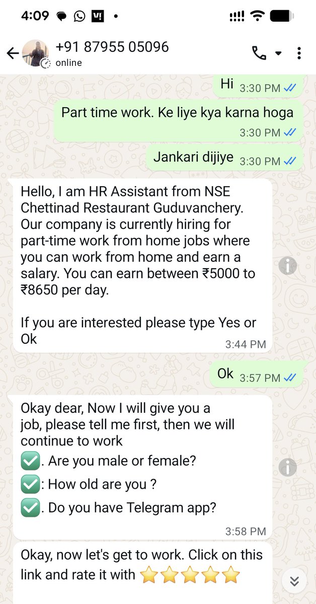 paritosh2608's tweet image. #WorkFromHomeScam

Here is a classic case of scamming people by pretending to give work from home and then guiding you to the telegram group where you will be later on ask to deposit money in order to get work and this becomes a vicious cycle. 

This is the rating hotels scam.
