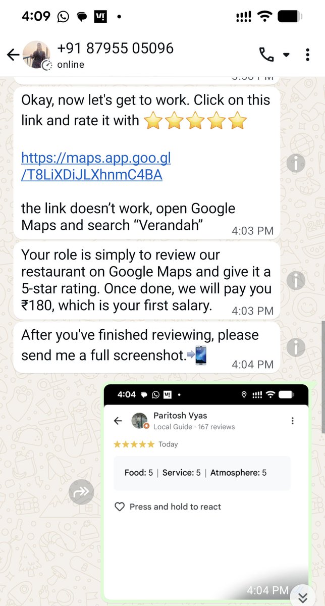 paritosh2608's tweet image. #WorkFromHomeScam

Here is a classic case of scamming people by pretending to give work from home and then guiding you to the telegram group where you will be later on ask to deposit money in order to get work and this becomes a vicious cycle. 

This is the rating hotels scam.