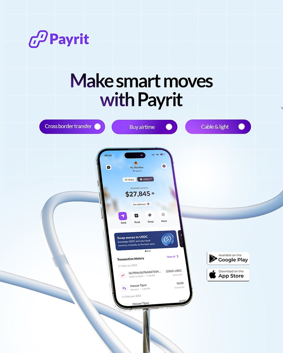 Make every transaction smarter with Payrit.

From cross-border transfers to airtime purchase and bill payments, we provide secure, seamless, and reliable solutions all in one app.

Download Payrit today.