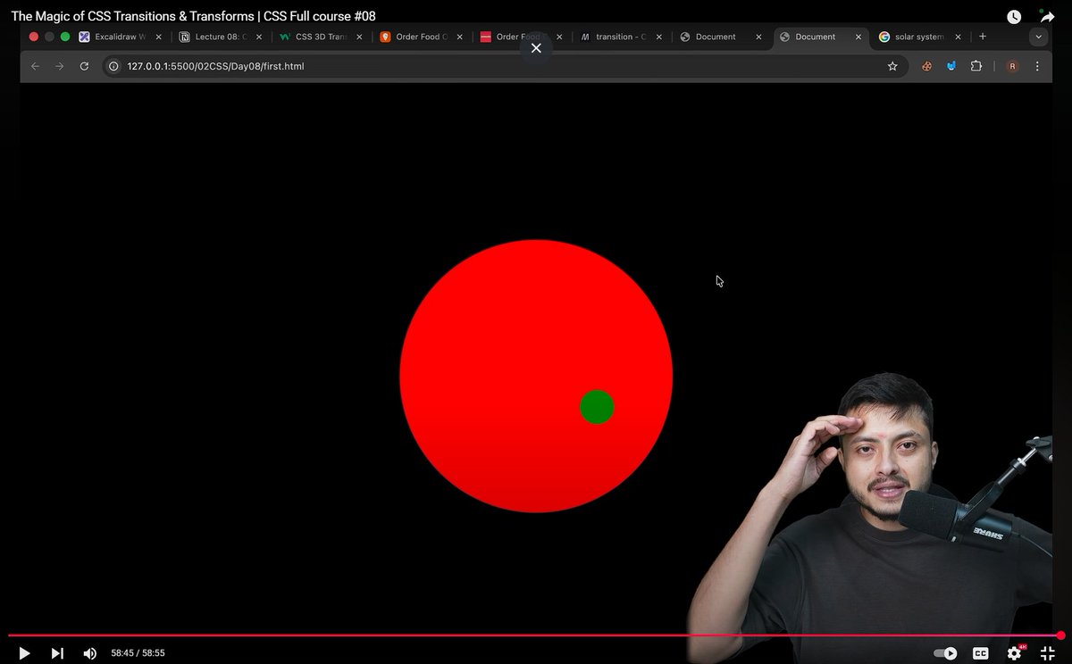 codewithmalhar's tweet image. Day 14 Completed of Web Developement Journey.
Today I learned about transition,transform and to center a div using tranform property.
Check my solar sytem:
solarsystem-malhar.netlify.app
Thank you @rohit_negi9 and @adityatandon02 for providing this course.
#LearninPublic #coderarmy