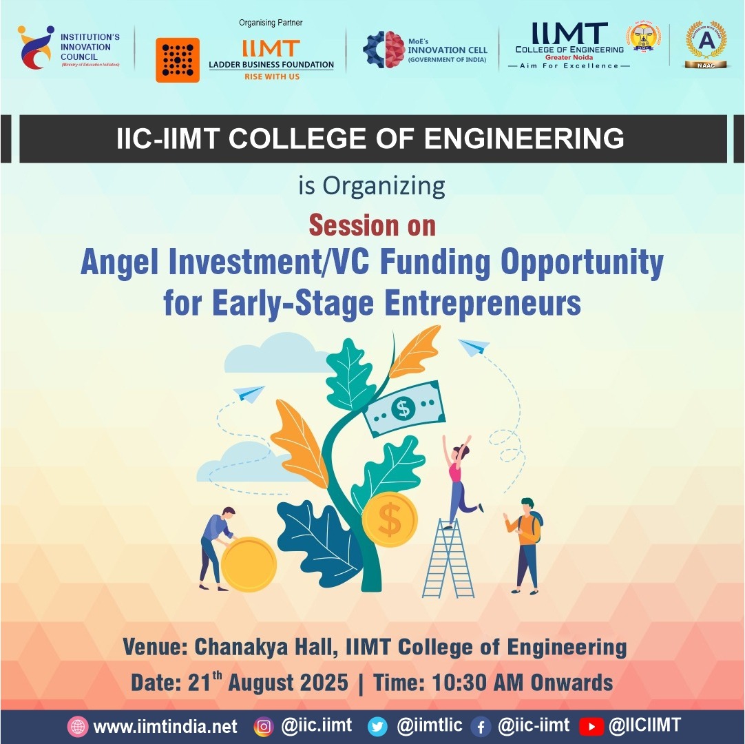 IimtIic's tweet image. IIC - IIMT College of Engineering is Organizing Session on Angel Investment / VC Funding Opportunity for early- stage entrepreneurs .
#AngelInvestment #VCFunding #StartupOpportunities #IIMTCollegeOfEngineering #IIC #Entrepreneurship #StartupIndia #FundingYourDreams