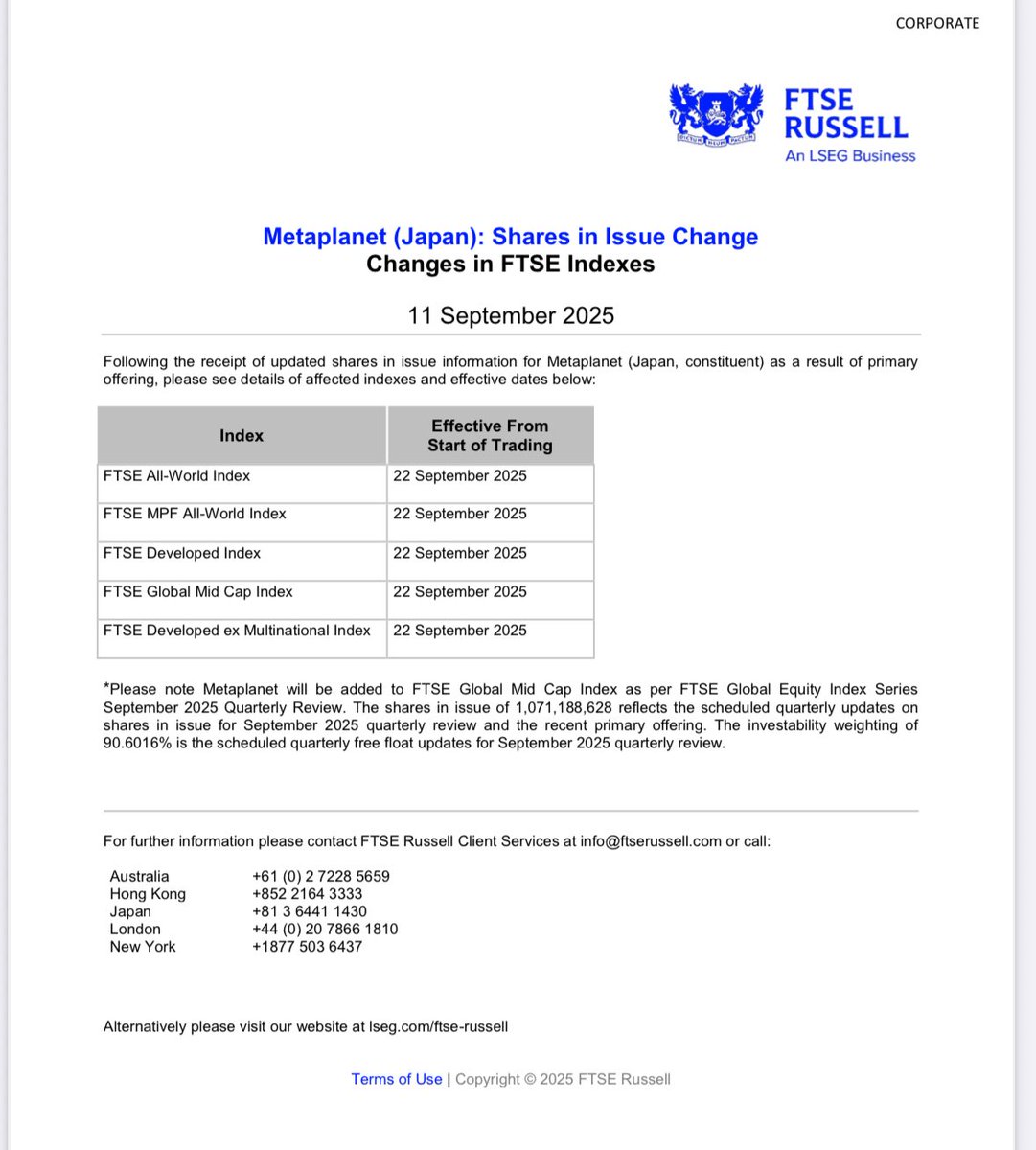 FTSE inclusion ahead, bringing automatic inflows from funds. $MTPLF