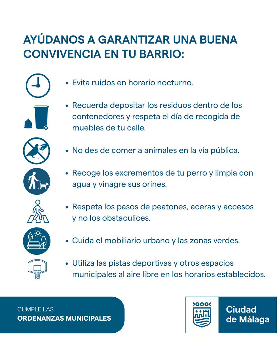 Ayúdanos a garantizar una buena convivencia en tu barrio y colabora, en aquello que está en tu mano, con el cumplimiento de las ordenanzas municipales. Más información sobre la normativa municipal en f.mtr.cool/ojasapgsoy

#CruzdelHumilladero