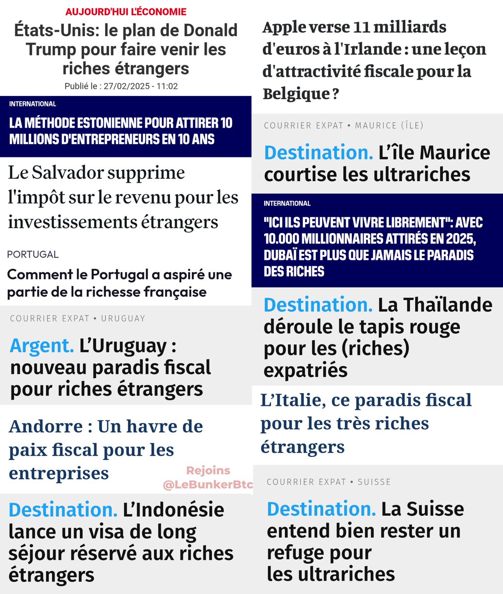 Le reste du monde a compris qu'il fallait baisser les impôts pour attirer les riches et ainsi augmenter les recettes fiscales.

On n’est plus en 1920.
Les créateurs de richesses ne sont plus captifs d’un lieu physique.
En France, on n’a pas encore compris le concept de