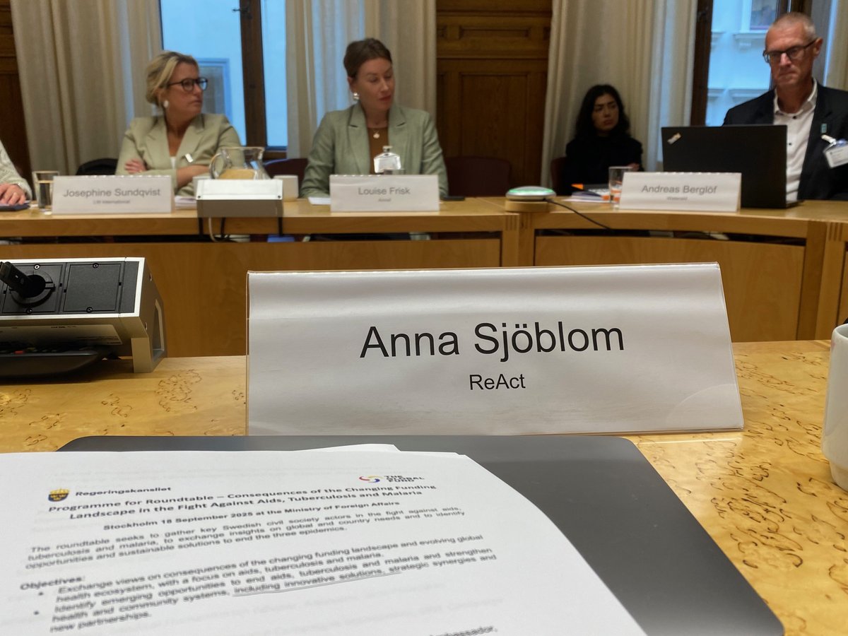 reactgroup's tweet image. Yesterday, ReAct Europe’s director Anna Karin Sjöblom participated in a roundtable organized for the visit of Peter Sands, Executive Director of The Global Fund to Fight HIV, TB and Malaria. The meeting was hosted by the Swedish Ministry for Foreign Affairs and chaired by the…