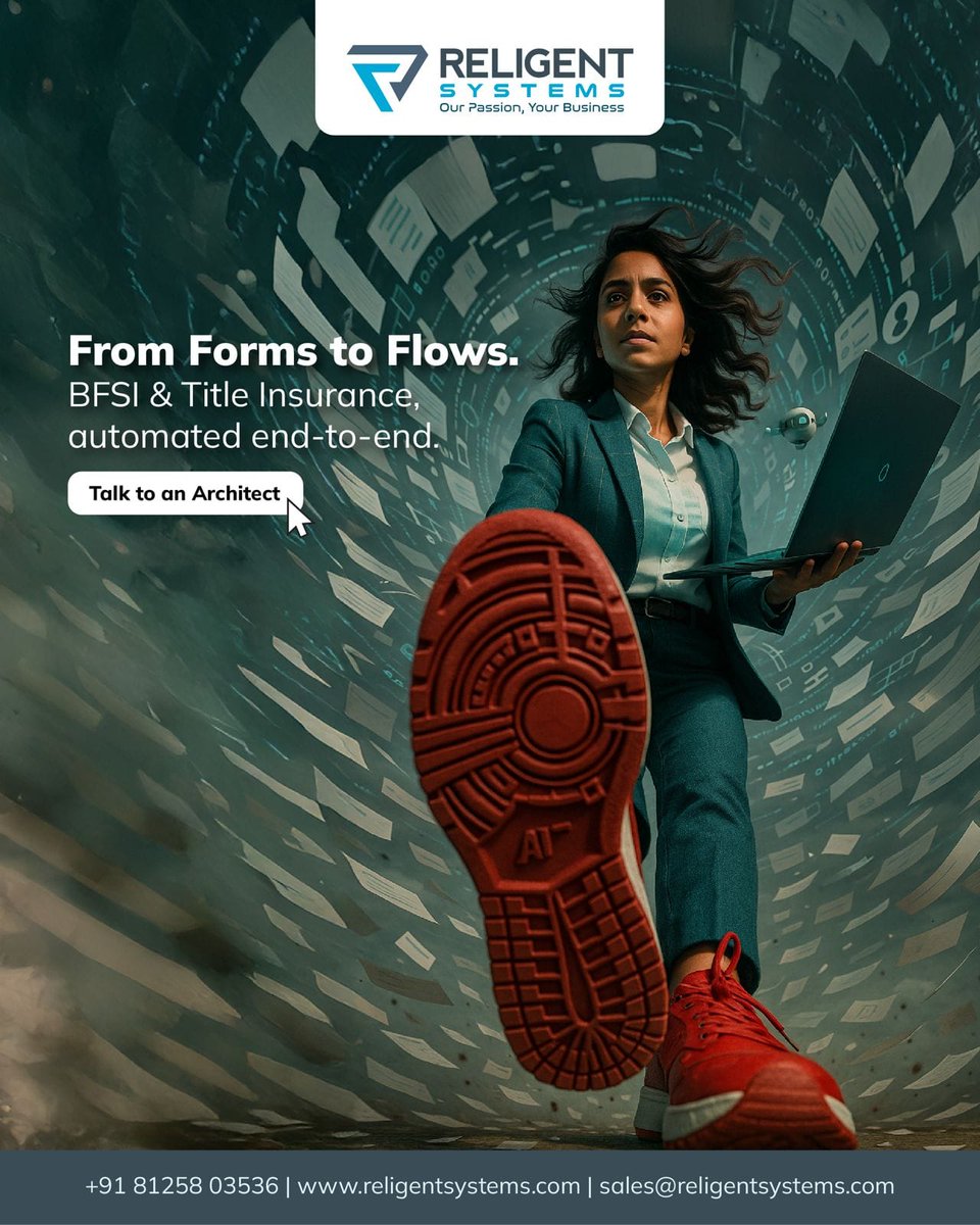 religentsystems's tweet image. From Forms to Flows.
BFSI &amp;amp; Title Insurance processes automated end-to-end.
Seamless. Scalable. Secure.
Talk to an Architect today and see how No-Code/Low-Code can transform your operations.
religentsystems.com | +918125803536
#ReligentSystems #Automation #BFSI