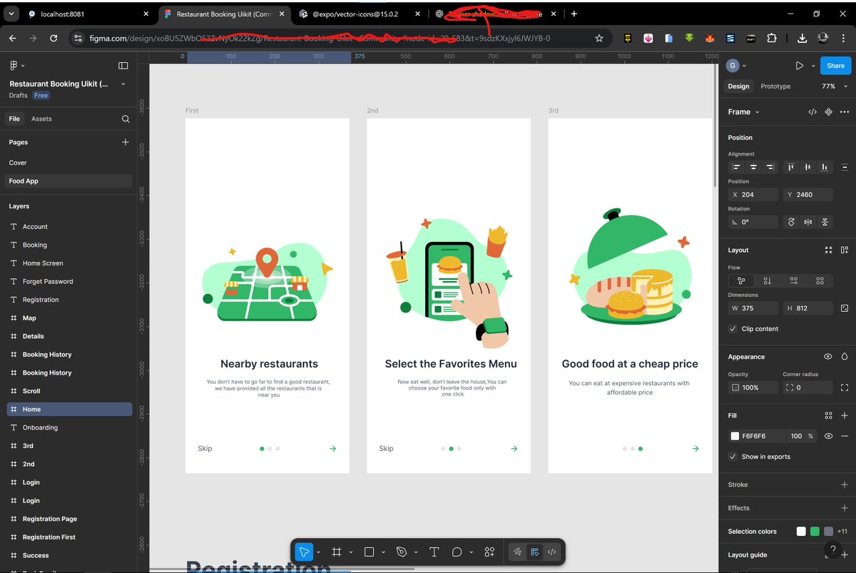 Hey everyone! 👋 I’m building Foodie with React Native, a restaurant-finding app, that allows users to find great spots around them, it's inspired by a Figma design.
Day 1 done: onboarding &amp; authentication pages.

what are your thougths