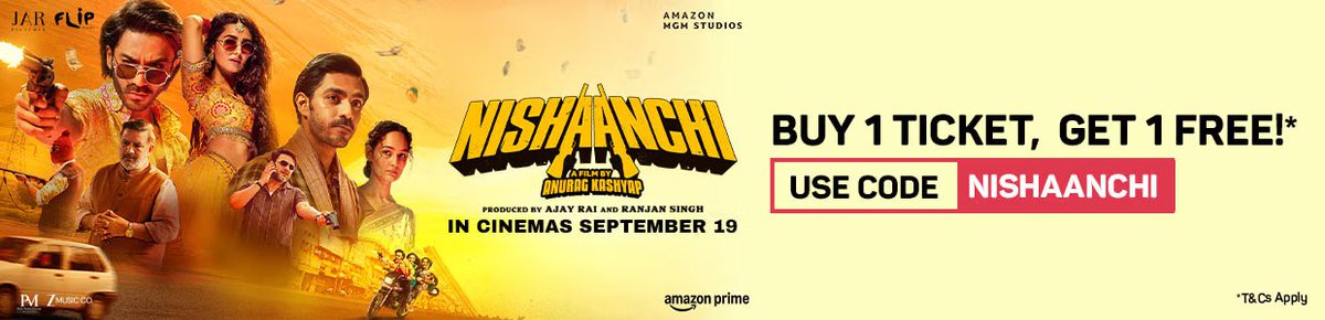 Don’t miss the action thriller ‘Nishaanchi’, a film by Anurag Kashyap.

🗓️ When: From September 19
📍 Where: Cinemas Nationwide
🎟️ Offer: Buy 1 Ticket, Get 1 FREE!
🔑 Code: NISHAANCHI

#Nishaanchi #AnuragKashyap #MovieRelease #Cinema #BUY1GET1FREE