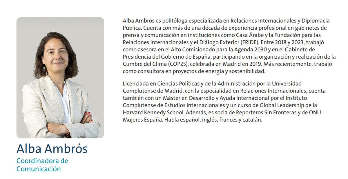 Desde el <a href="/CEARC_net/">Centro de Estudios Árabes Contemporáneos (CEARC)</a> damos la bienvenida a nuestra nueva Coordinadora de Comunicación, Alba Ambrós (<a href="/aambros/">Alba Ambrós</a>).

Se encargará de las relaciones con periodistas y medios, así como de la difusión de nuestro trabajo y actividades.

¡Bienvenida, Alba!

cearc.net/equipo/alba-am…