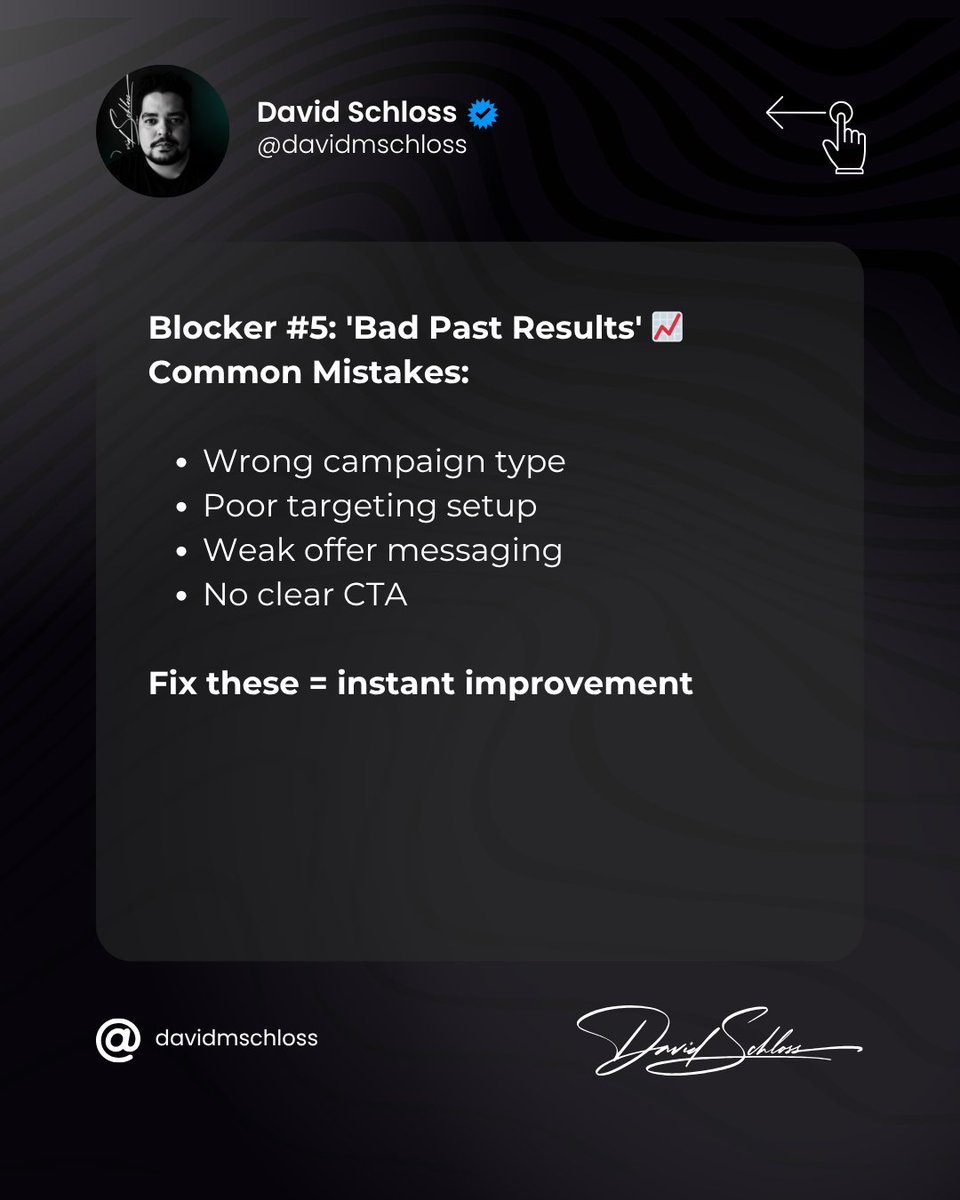 davidmschloss's tweet image. 6/10

❌ Blocker 5: “Tried before, didn’t work”

Most past failures = setup mistakes:

#GrowthMarketing #AdsThatWork