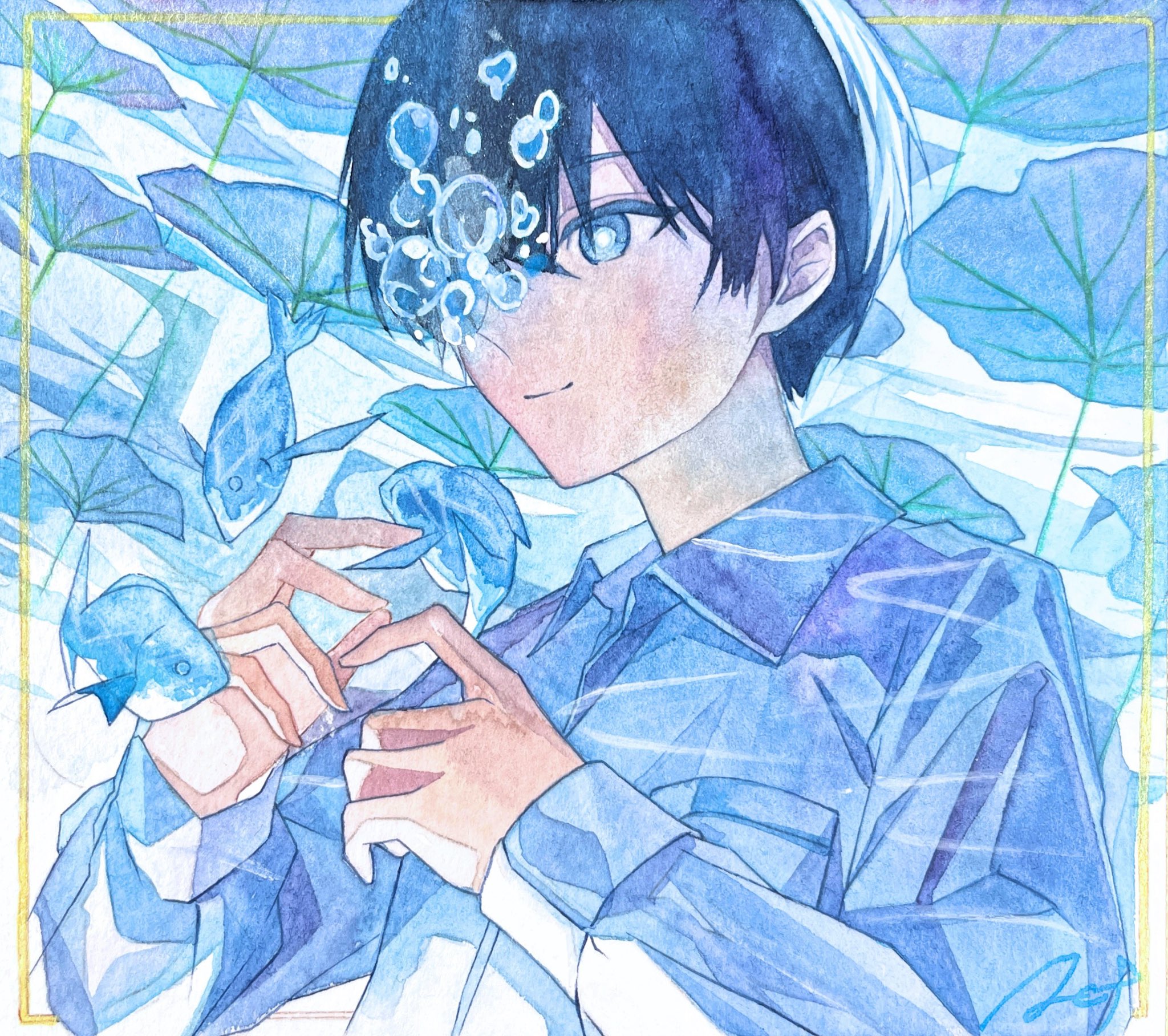 水彩画「瞳」 Semi realistic watercolor illustration | How to make shining