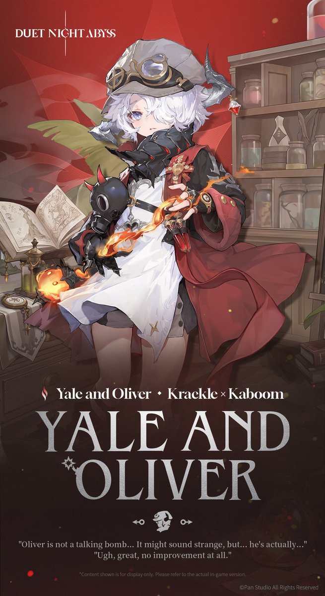 DNAbyss_EN's tweet image. ✦ Combat Abilities | Yale and Oliver (Pyro)

"Tot Popper," Yale's homemade bomb, harbors the soul of one named Oliver. Whenever Oliver launches into scathing critiques of a customer’s taste, Yale is left flustered — stammering and stumbling as he hurriedly apologizes on behalf…