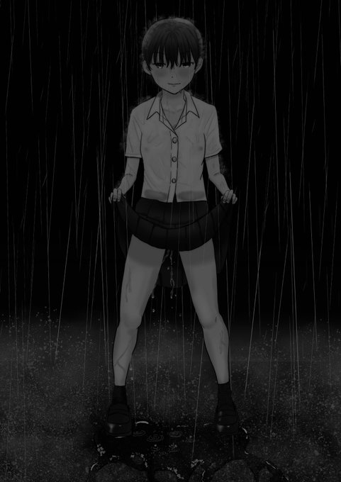 FANBOXの100円プラン公開しました。カラー版です! バレないからって雨に濡れながらおしっこ漏らすシチュが好き。ノーパンじゃダメ。あくまでパンツは履いてないといけない。変態感出したくてノーブラ。濡れ透けが好きなだけですが。 その他立ち故意おもらしを描く時のこだわりも少し語ってます。