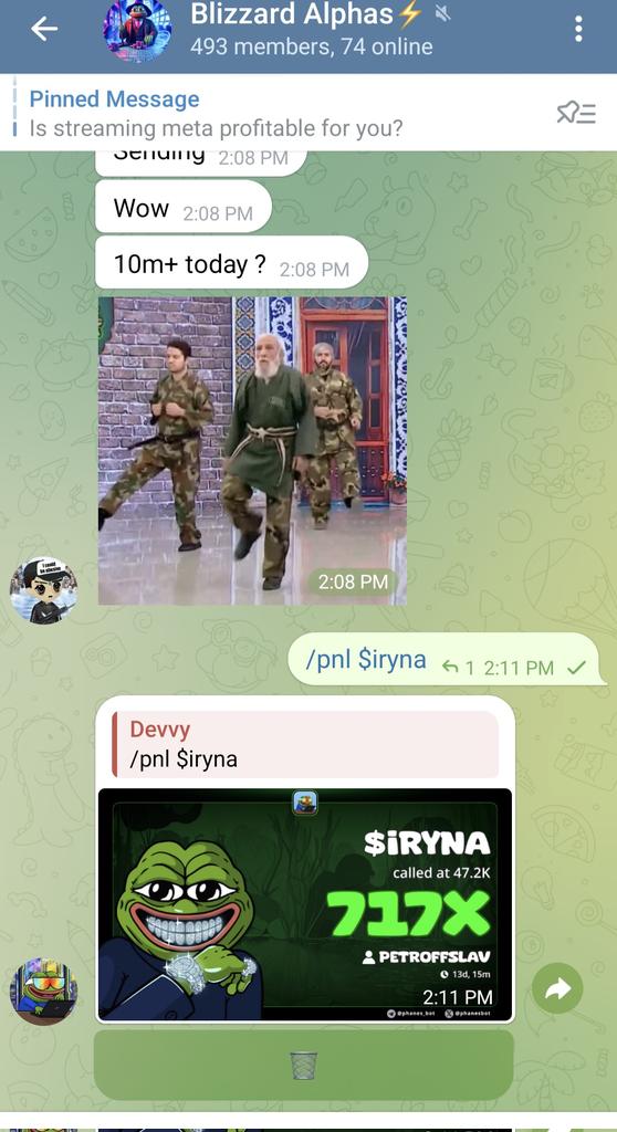 Been away for a month but boys from our private never quit hitting bangers, our top mod AlphaNinja called $67 at just 80k with info, it just hit 1.5m 💥💥 Earlier thia month we frontrun $IRYNA at 40k it made 700x multuplier. DM me for your cheap lifetime entry to our family