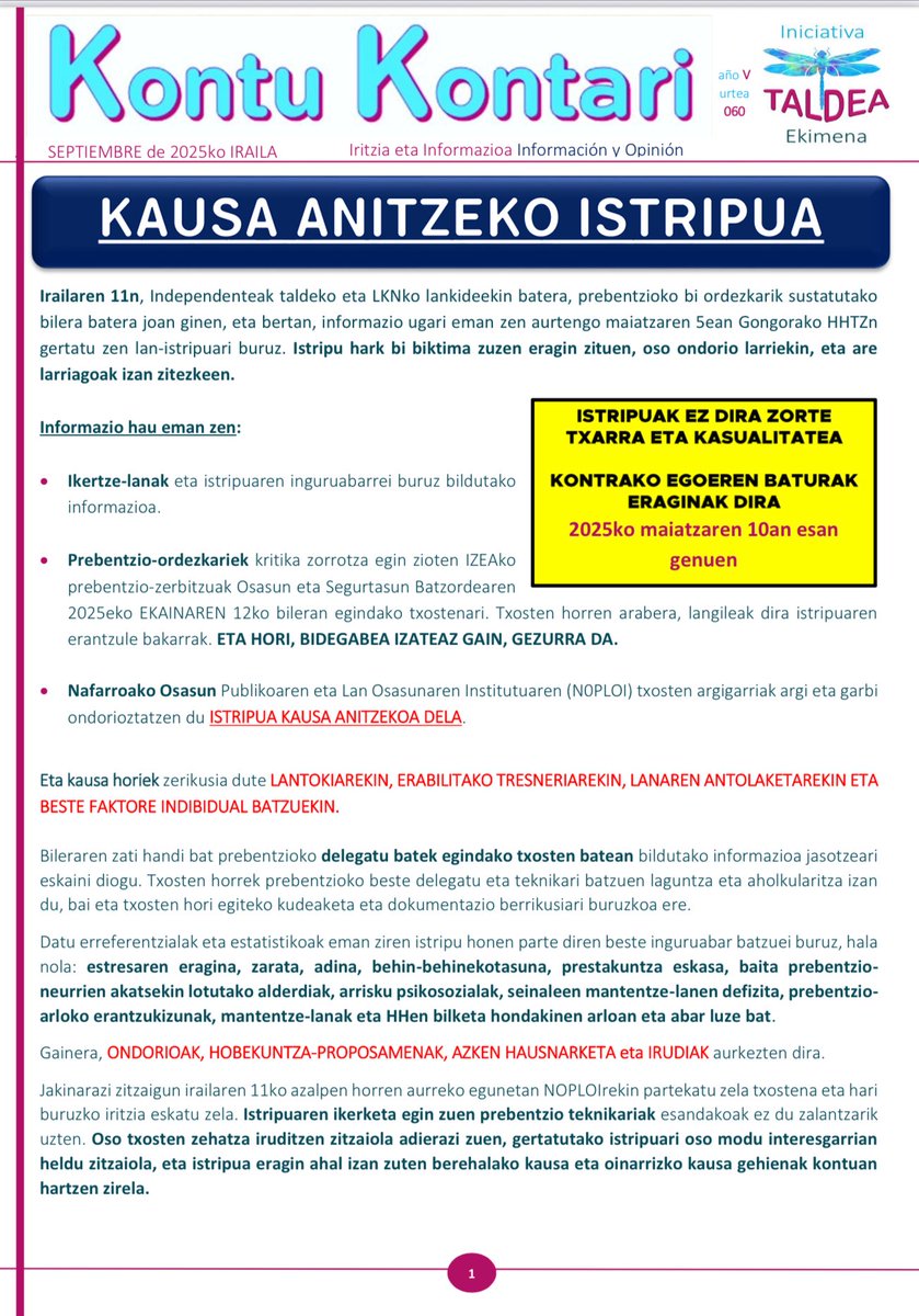 jotabe1963's tweet photo. Iniciativa Taldea Ekimena: esclarecedor informe del (ISPLN) de Navarra (ISPLN) que concluye que “el ACCIDENTE grave en CTRU de Góngora (Iruñea) el 5 de mayo “ES MULTICAUSAL” y tienen que ver con deficiencias en “LUGAR, EQUIPO, ORGNIZACIÓN DEL y OTROS FACTORES DE TIPO INDIVIDUAL” https://t.co/nvbJ1cUDcY
