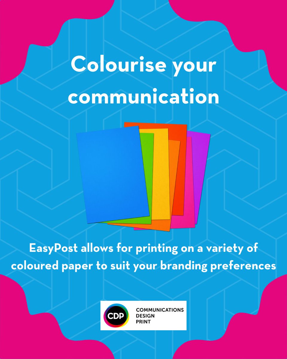 CDPagency's tweet image. With EasyPost, you can print on a range of coloured paper to reflect your brand and make your messages stand out. 

Try EasyPost: ow.ly/zJ5q50WK8NN

#easypost #cdpservices #printcustomisation #brandedprint #mailmarketing