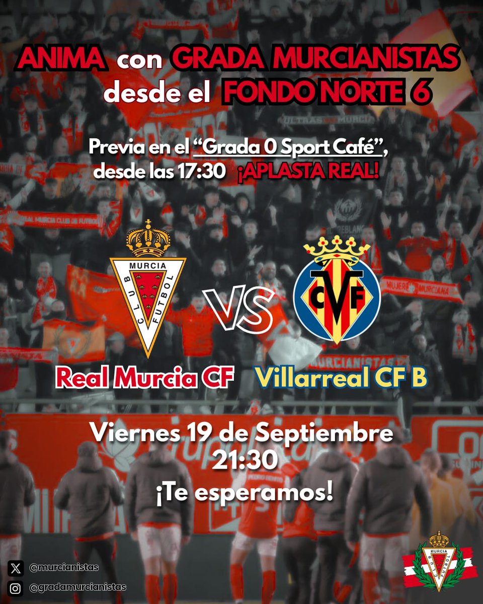 Disfruta de la previa y anima con  grada Murcianistas !!

💪🏻🔴⚪