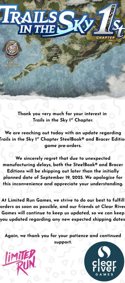As always <a href="/LimitedRunGames/">Limited Run Games</a> …. This is why I personally am not a fan. 99% of the time they can’t meet dates. Let’s wait until the day of release to let you know too.