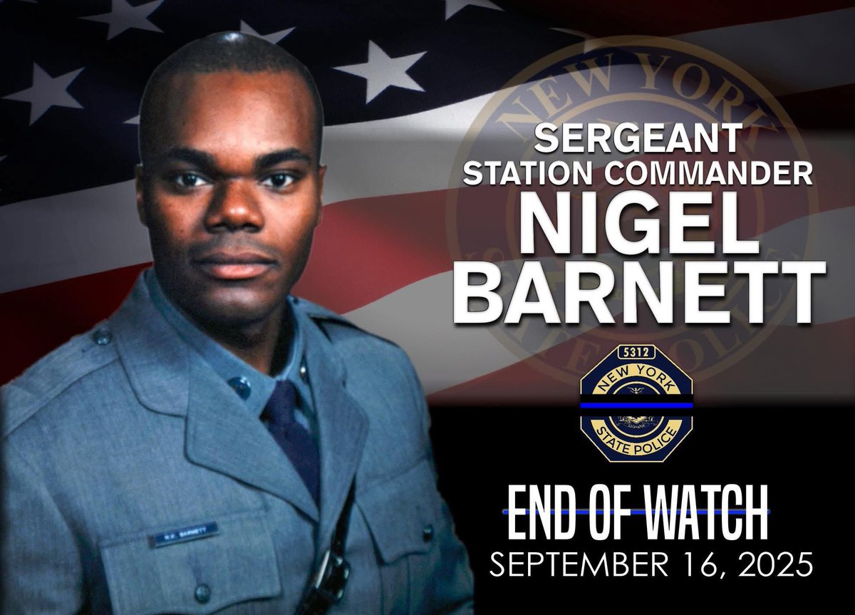 During this challenging time, we offer our deepest sympathies to the family, friends, and colleagues of <a href="/nyspolice/">NewYorkStatePolice</a> <a href="/ThePBA/">NYS TROOPERS PBA</a> Sergeant Nigel Barnett. As we pay tribute to his service and sacrifice, please keep them in your thoughts and prayers.