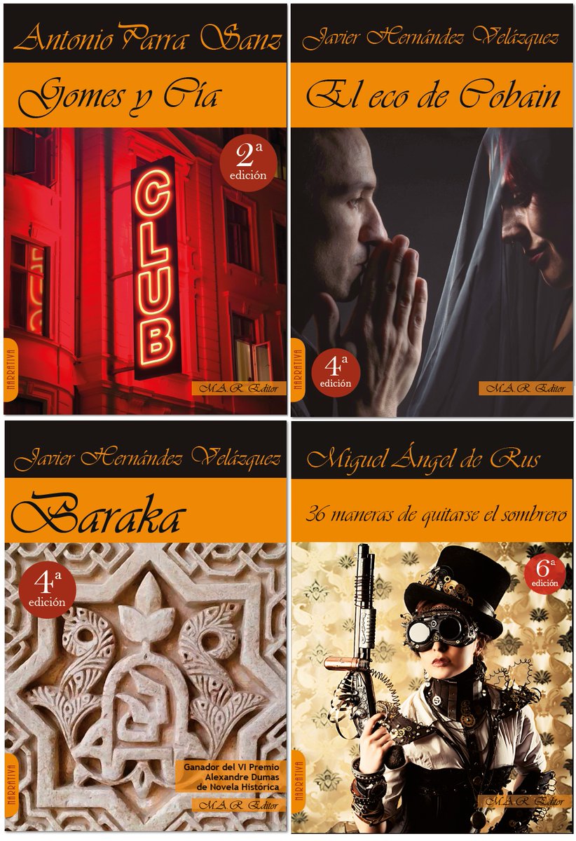 MAREditor (@mareditor) on Twitter photo <a href="/MAREditor/">MAREditor</a>; nuevas ediciones cara a <a href="/feriaLibroMurci/">Feria del Libro de Murcia</a> 2ª de Gomes y Cía de <a href="/AParraSanz/">Antonio Parra Sanz</a>; 4ª de El eco de Cobain y 4ª de Baraka, de Javier Hdez Velázquez; 6ª de 36 maneras de quitarse el sombrero, de <a href="/miguelangederus/">Miguel Ángel de Rus</a>
mareditor.com Donde vive la buena literatura. <a href="/MAREditor/">MAREditor</a>; nuevas ediciones cara a <a href="/feriaLibroMurci/">Feria del Libro de Murcia</a> 2ª de Gomes y Cía de <a href="/AParraSanz/">Antonio Parra Sanz</a>; 4ª de El eco de Cobain y 4ª de Baraka, de Javier Hdez Velázquez; 6ª de 36 maneras de quitarse el sombrero, de <a href="/miguelangederus/">Miguel Ángel de Rus</a>
mareditor.com Donde vive la buena literatura.