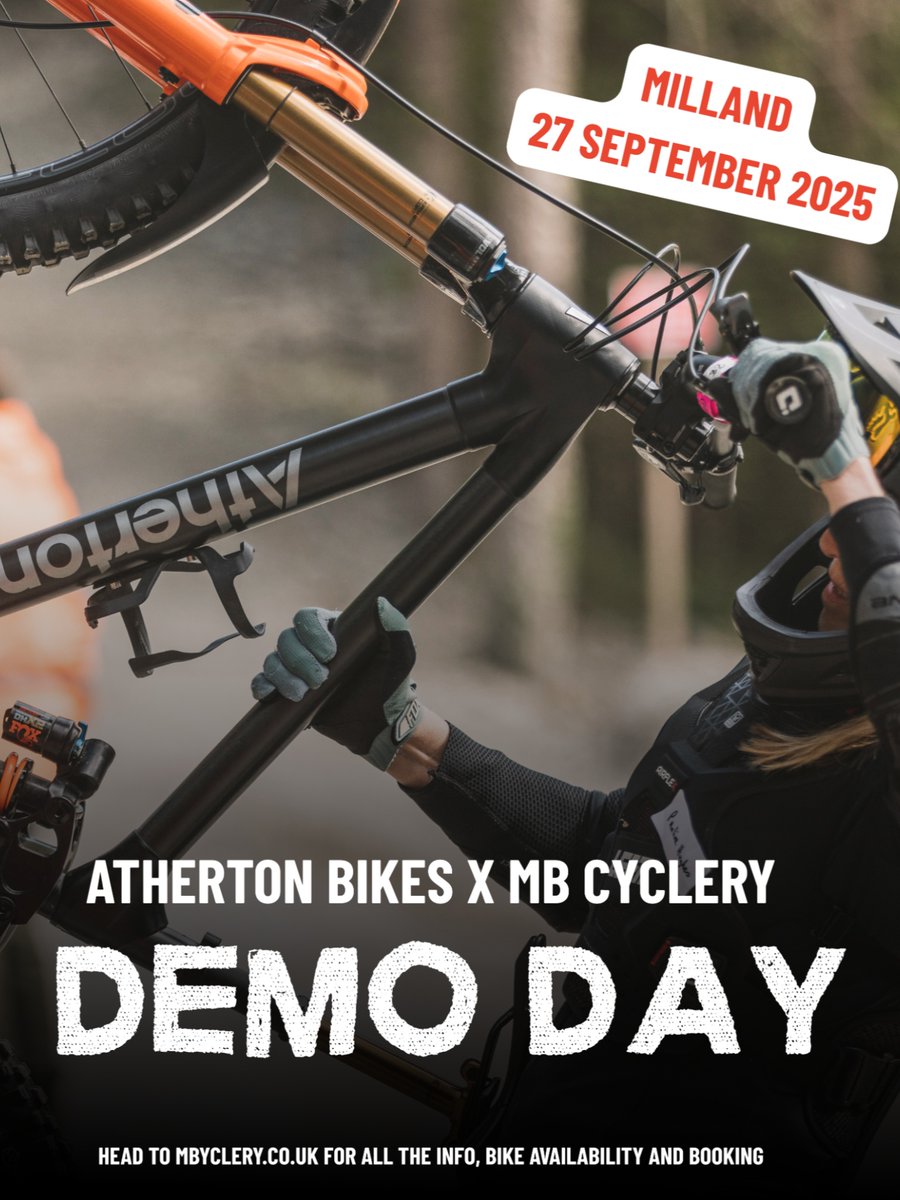 Atherton Bikes x MB Cyclery Demo Day 🚨

We’re heading down to Milland on 27 Sept 2025, with a full fleet of A &amp; S Range bikes ready for you to try.

Stoked to team up with the legends at MB Cyclery for this one, spots are limited: zurl.co/bJ0kH 🔥

#athertonbikes