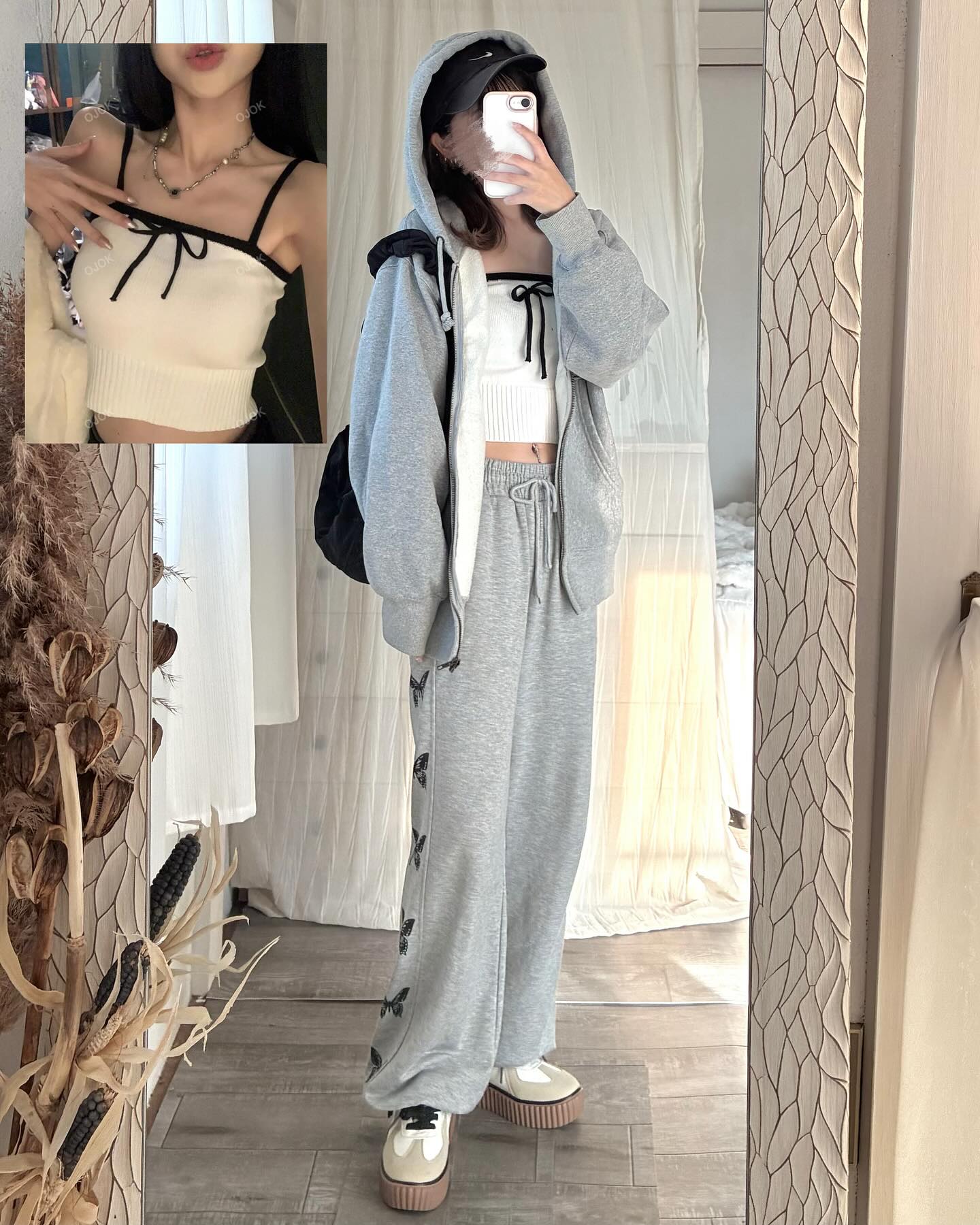 shineさん SHEIN BAE Women's White Woven Sequin Party Cami Top With