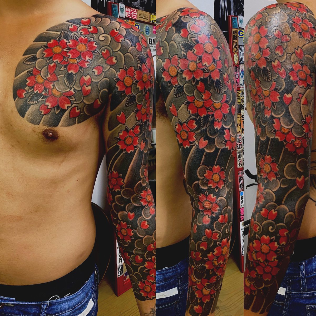 bntsgen's tweet photo. 桜吹雪
#埼玉県熊谷市　#彫玄　#刺青　#tattoo  #japanesetattoo #埼玉タトゥー　#熊谷タトゥー　#深谷　#上尾　#本庄　#予約優先　#当日予約ok #群馬タトゥー https://t.co/66dhgQU5O1