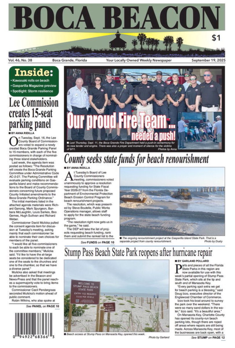New Boca Beacon is out with news about beach renourishment and a new parking g panel for Boca Grande