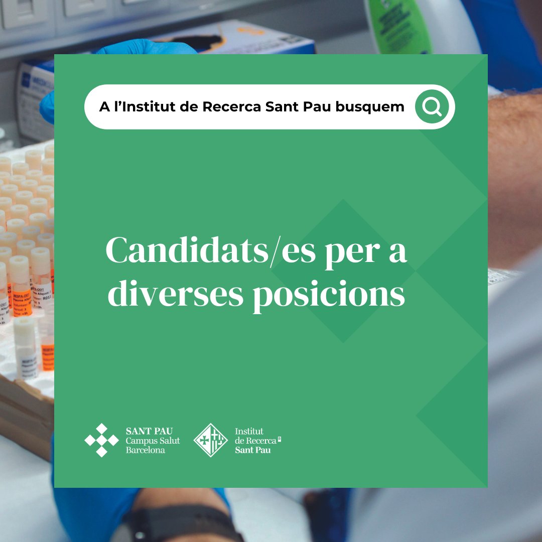 Vine a treballar amb nosaltres, tenim noves vacants!🔬💚

🧬Tècnic/a Superior de Recerca a la Unitat de Malalties Renals Hereditàries
🗓️Fins al 29 de setembre
ℹ️Més info aquí👇🏽
recercasantpau.cat/wp-content/upl…

👁️Tècnic/a de Recerca al grup d’Oftalmologia
🗓️Fins al 30 de setembre
ℹ️Més